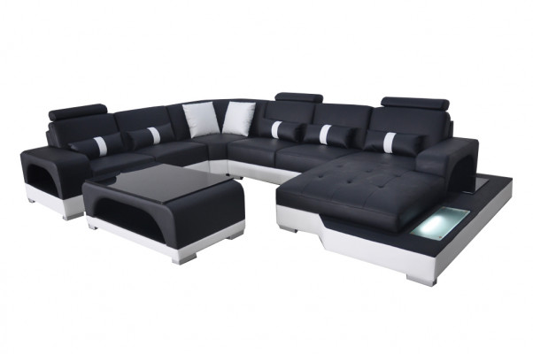 Leren bank Moderne bank ontwerp Woonlandschap + Tafel Hoekbank Zitplaatsen met USB