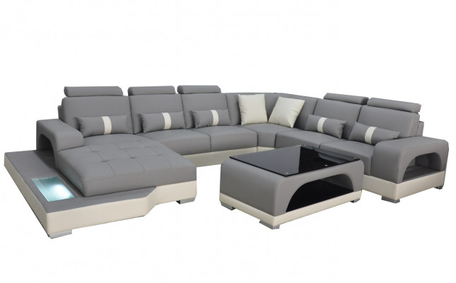 Leren bank Moderne bank ontwerp Woonlandschap + Tafel Hoekbank Zitplaatsen met USB