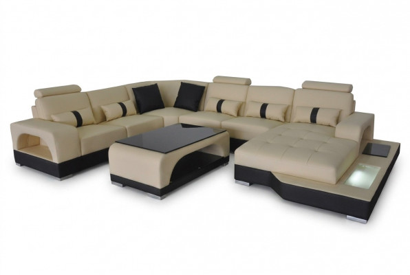 Leren bank Moderne bank ontwerp Woonlandschap + Tafel Hoekbank Zitplaatsen met USB