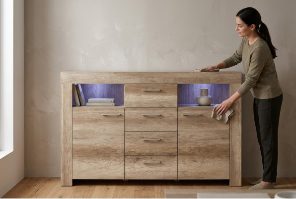 Commodes SK155 Commodes dressoir Kast 2 deuren MDF houten kast 4 laden