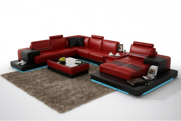 Lederen bank Bank Woonlandschap Hoekbank Hoekstel Modern Design Bank + USB