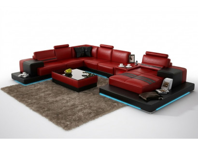 Lederen bank Bank Woonlandschap Hoekbank Hoekstel Modern Design Bank + USB