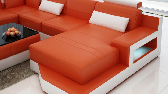 Ontwerp Leren Hoekbank Moderne Bankstel met Chaise Longue Hoek Zwart USB Nieuw