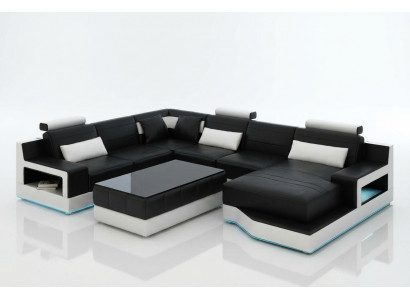 Ontwerp Leren Hoekbank Moderne Bankstel met Chaise Longue Hoek Zwart USB Nieuw