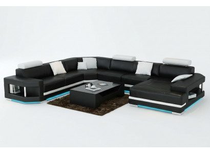 Leren bank Bank Bank Woonlandschap Hoekbank Set Design Moderne bank met USB
