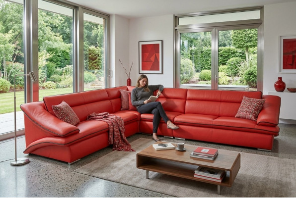 Ontwerp Leren Woonlandschap Hoekbank Moderne Bankstel Hoek Rood USB + LED