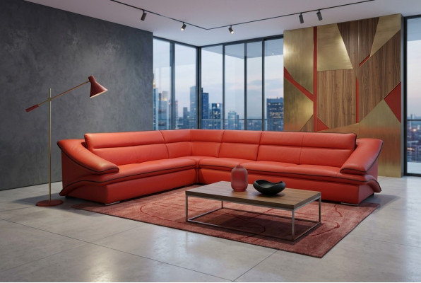 Ontwerp Leren Woonlandschap Hoekbank Moderne Bankstel Hoek Rood USB + LED
