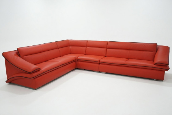 Ontwerp Leren Woonlandschap Hoekbank Moderne Bankstel Hoek Rood USB + LED