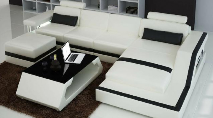 Ontwerper woonlandschap Big moderne lederen bank met USB HAMBURG III hoekbank sofa