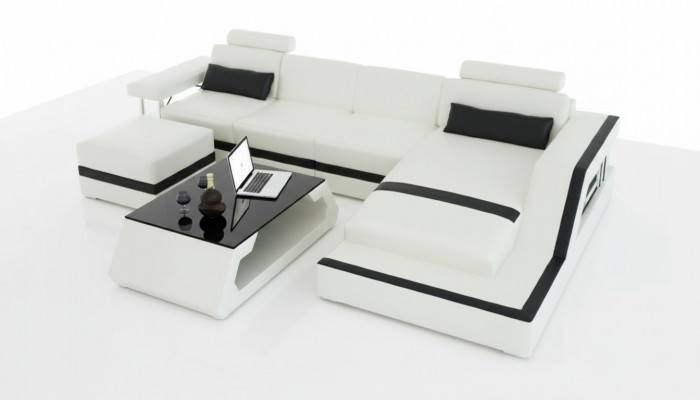 Ontwerper woonlandschap Big moderne lederen bank met USB HAMBURG III hoekbank sofa
