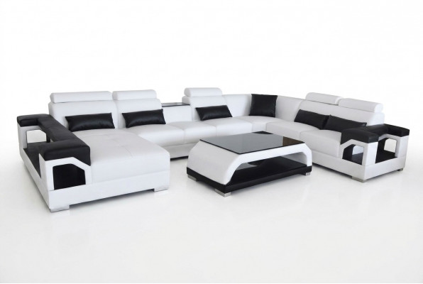 Leren hoekbank sofa Moderne zitbankontwerp Woonlandschap + Tafel + USB