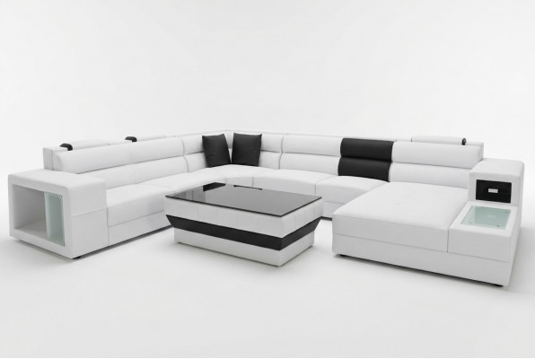 Hoekbank met verlichting en USB-aansluiting Moderne leren woonlandschap bankbekleding