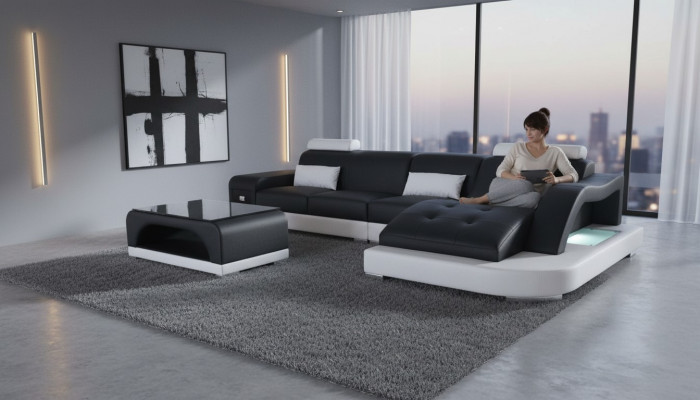 Eck bank gestoffeerde tafel banken banken woonlandschap + USB luxe set hoek