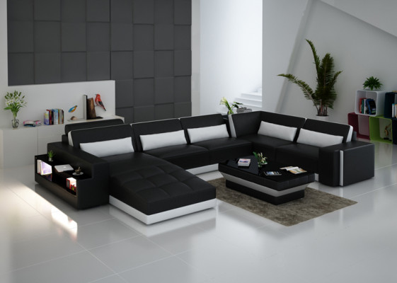 Leren bankstel met USB bank woonlandschap hoekbank hoekmeubel design modern bankstel