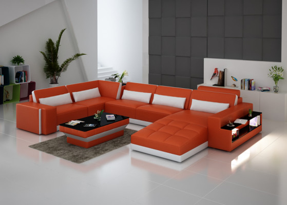 Leren bankstel met USB bank woonlandschap hoekbank hoekmeubel design modern bankstel