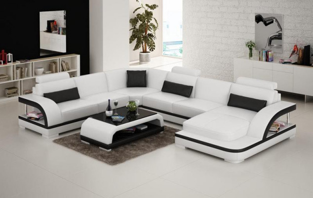 Moderne sofa hoekbankstellen hoek zitgedeelte leren bank gestoffeerde woonlandschap USB.