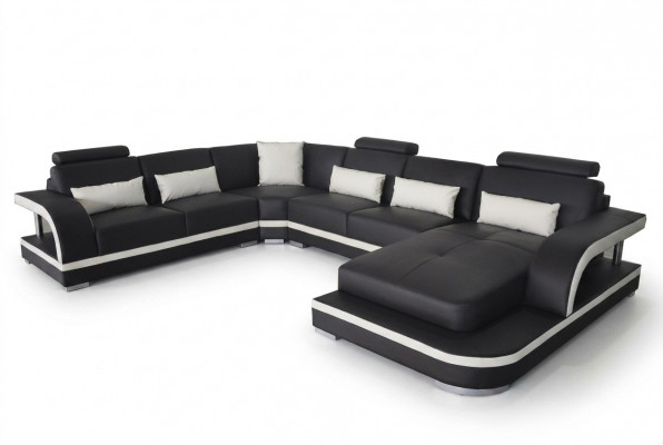 Moderne sofa hoekbankstellen hoek zitgedeelte leren bank gestoffeerde woonlandschap USB.