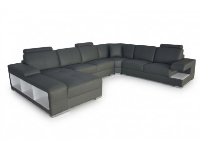 Woonkamer bank bankstel lederen bekleding hoekbank U-vorm woonlandschap + USB