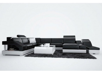 Leren bank Bank Bank Woonlandschap Hoekbank Set Design Moderne bank met USB