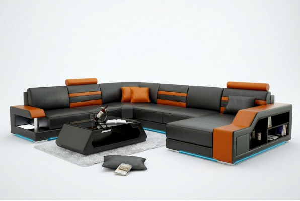 Ontwerp bank hoekbank woonlandschap met rek bekleding zitbank garnituur leren bankstel USB