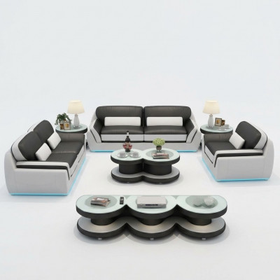 Leren bank Bankstel Nieuw 3+2+1 zits bankstel Design Modern Sofa + USB