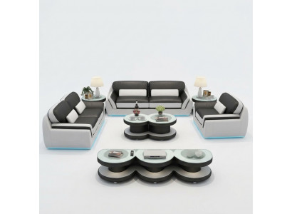 Leren bank Bankstel Nieuw 3+2+1 zits bankstel Design Modern Sofa + USB