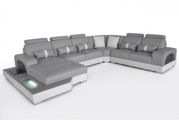 Leder hoekbank woonlandschap set ontwerp moderne bank banken met USB LED nieuw