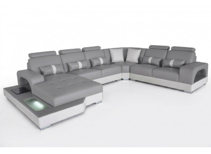Leder hoekbank woonlandschap set ontwerp moderne bank banken met USB LED nieuw
