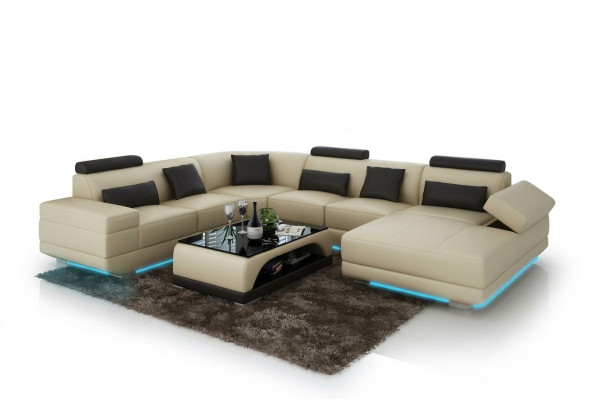 Leren bankstel bank woonlandschap hoekbank hoekbank ontwerp moderne bank beige USB