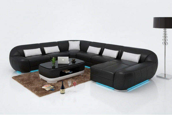 Ontwerp leren hoekbank moderne set bank hoek nieuw woonlandschap grijs USB