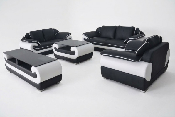 Bankstel leren bankstel design bank gestoffeerde complete set 4-delig 3+2+1 met USB