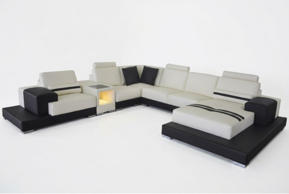 Leren bank Bank woonsamenstelling Hoekbankstel Ontwerp Modern Sofa U-vorm USB