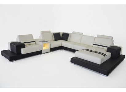 Leren bank Bank woonsamenstelling Hoekbankstel Ontwerp Modern Sofa U-vorm USB