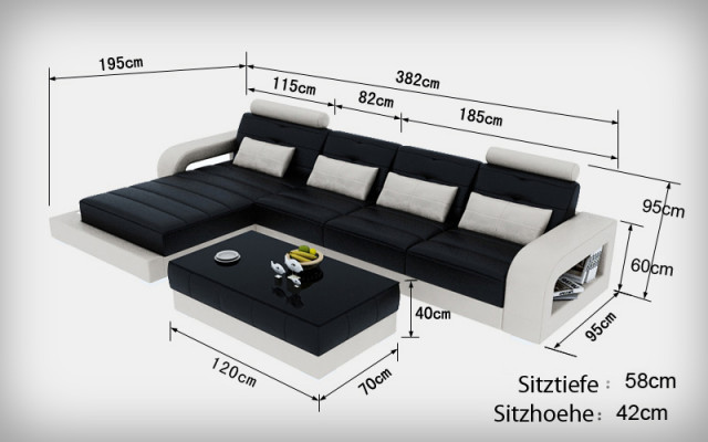 Leren bankstel met USB, hoekbank hoekbank design moderne bankstel L6008C
