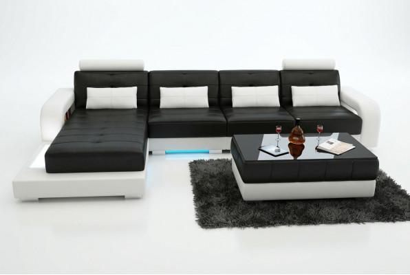 Leren bankstel met USB, hoekbank hoekbank design moderne bankstel L6008C