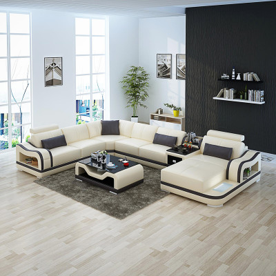 Leren bankstel met USB-bankstel woonkamer combinatie set Design Modern hoekbank U-vorm