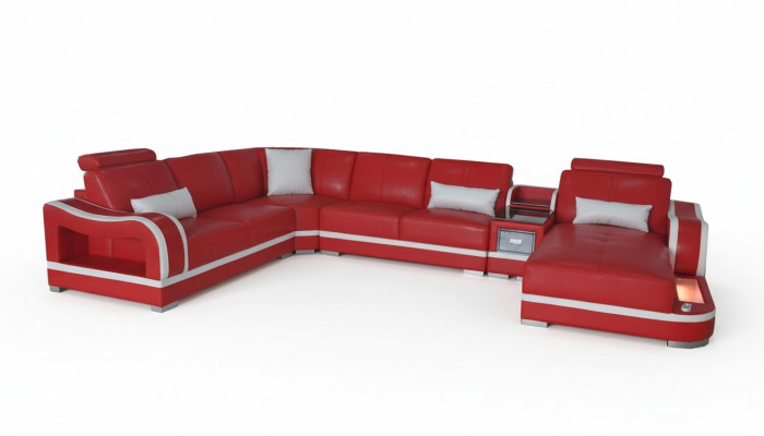 Leren bankstel met USB-bankstel woonkamer combinatie set Design Modern hoekbank U-vorm