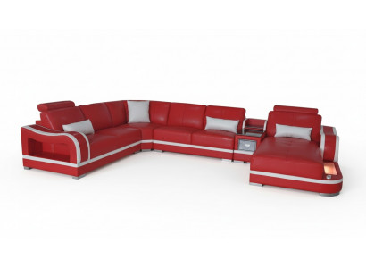 Leren bankstel met USB-bankstel woonkamer combinatie set Design Modern hoekbank U-vorm