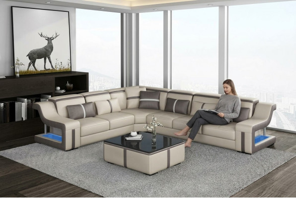 XXL Hoekbank Bank met USB-hoek Woonkamerbank Bank Tafel Beklede Stoel Leder  XXL Hoekbank Bank met USB-hoek Woonkamerbank Bank Tafel Beklede Stoel Leer