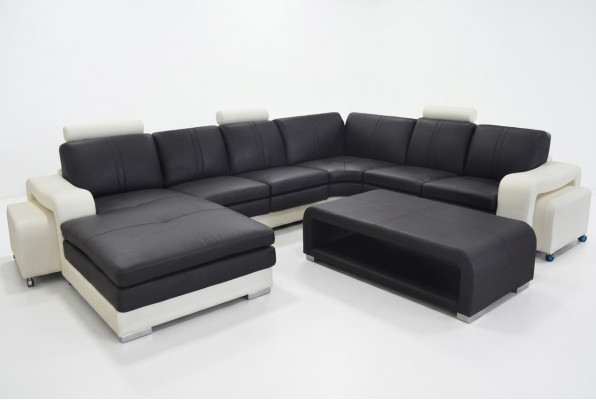Leder hoekbank + USB, bank gestoffeerde zitmeubel set landschap modern design