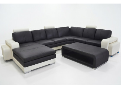 Leder hoekbank + USB, bank gestoffeerde zitmeubel set landschap modern design