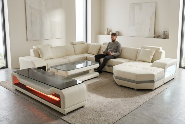 Leder Hoekbank Hoekbank Hoekbank Bank Bank Woonlandschap Bekleding Tafel USB