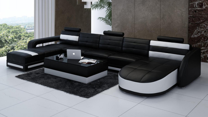 Leren bank Bank Bank Woonlandschap Hoekbankstel Ontwerp Modern Bank met USB