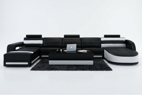 Leren bank Bank Bank Woonlandschap Hoekbankstel Ontwerp Modern Bank met USB