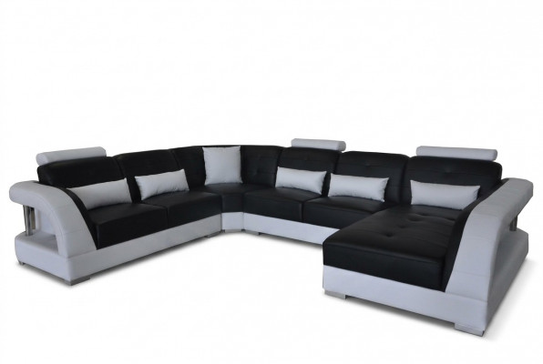 Ontwerp Leren Hoekbank Moderne Bank USB Nieuw Zwart Set