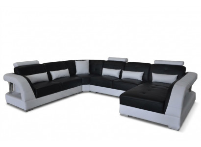 Ontwerp Leren Hoekbank Moderne Bank USB Nieuw Zwart Set