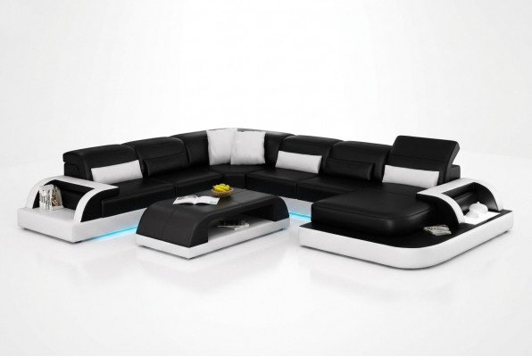 Bank Hoekbank Ontwerp Woonlandschap Zwart Bekleding Zitcombinatie Leren bank USB