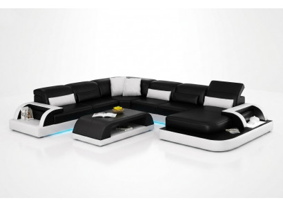 Bank Hoekbank Ontwerp Woonlandschap Zwart Bekleding Zitcombinatie Leren bank USB