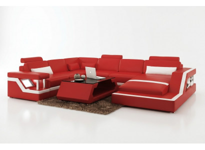 Ontwerp Leren Woonlandschap Hoekbank Moderne Set Bank Hoek Rood USB + LED
