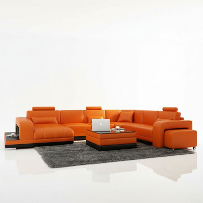 Ontwerp leren hoekbank moderne set bankhoek nieuw oranje USB.